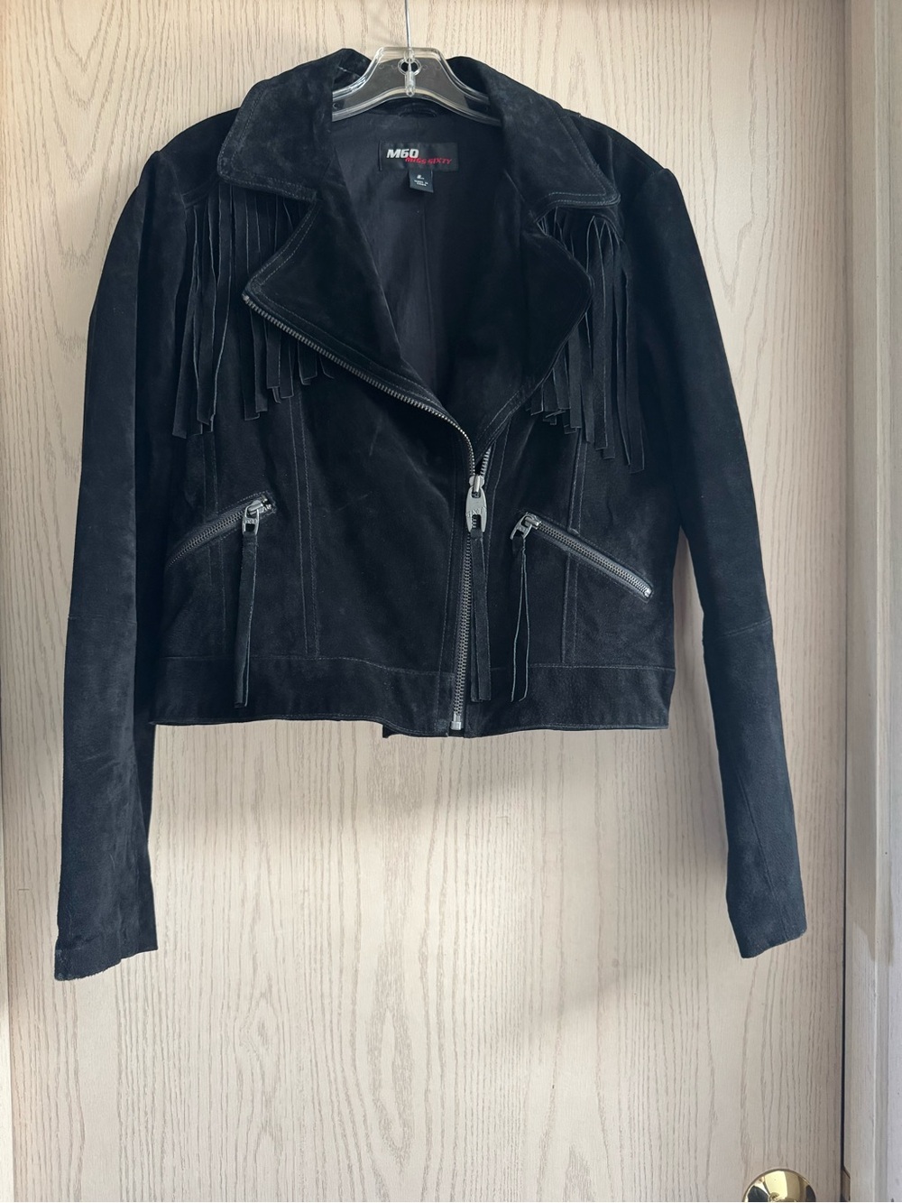 Miss Sixty M60 Black Suede Leather Fringe Jacket Vintage size L 100% Leather